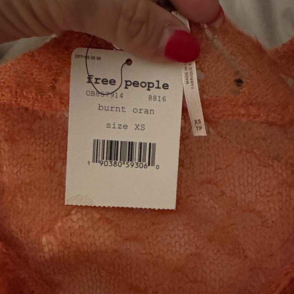 Free People Macaroon Ruffled Neck Mohair Wool Sweater Burnt Orange Ruffle XS NWT - Picture 6 of 7